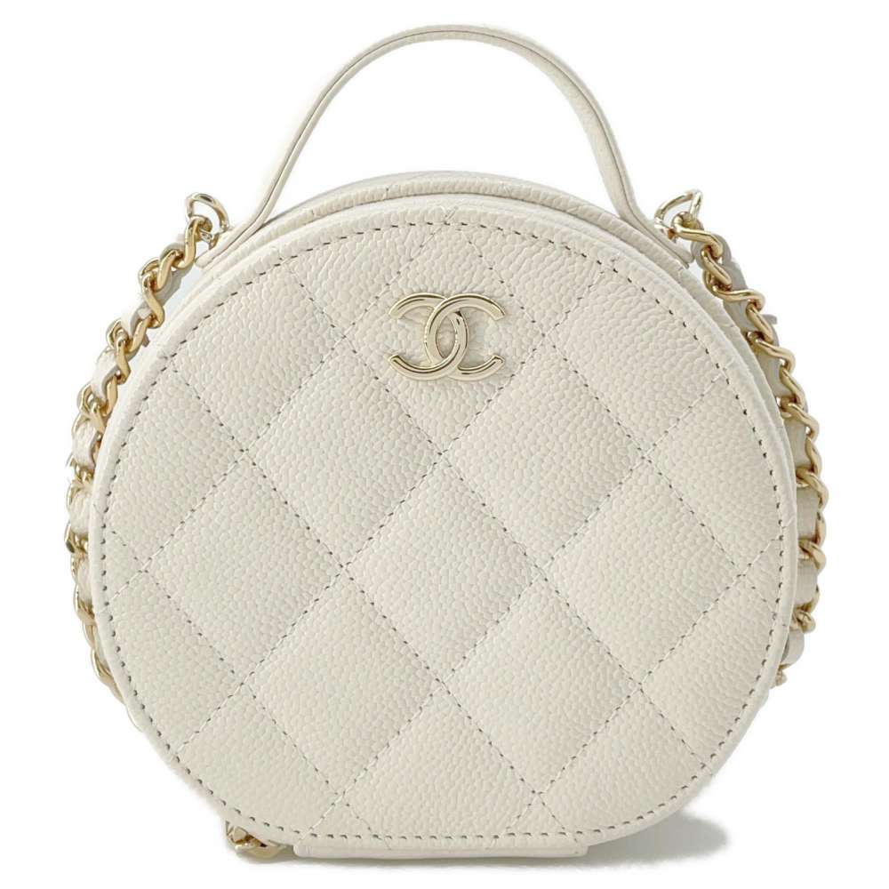 CHANEL Chain Bag Vanity Case Matelasse Caviar Skin White